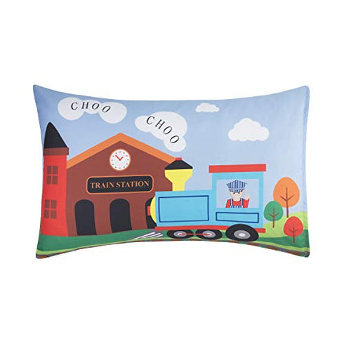 EVERYDAY KIDS Toddler Fitted Sheet and Pillowcase Set -Choo Choo Train- Soft Breathable Microfiber Toddler Sheet Set